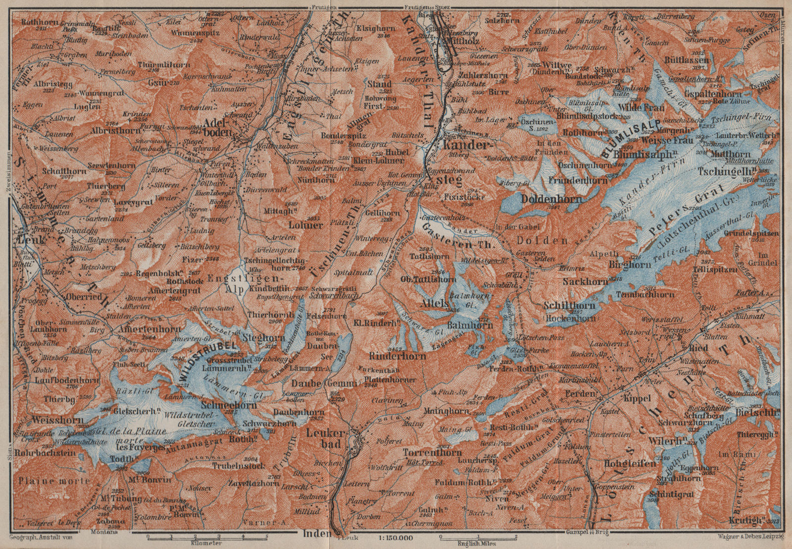 KANDERSTEG area.Blumisalp Adelboden Wildstrubel Rinderhorn Torrenthorn 1913 map